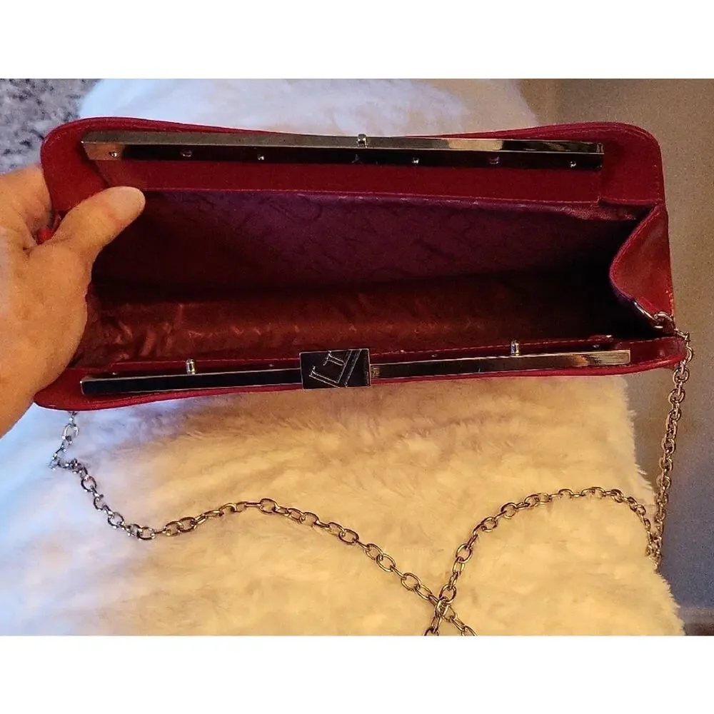 FURLA Red Clutch Luxury Bag with Metal Strap